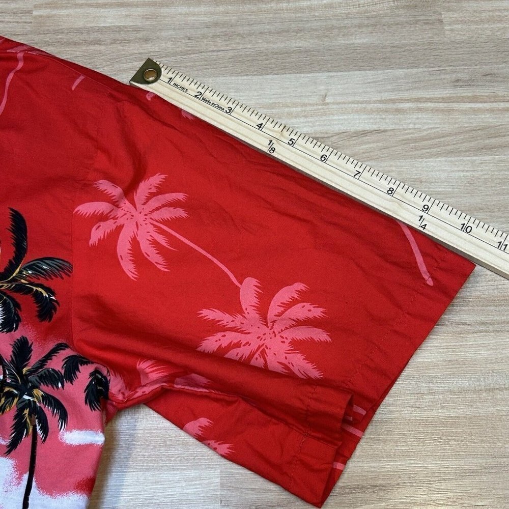 Palmwave Hawaiian Shirt Mens Extra Large Red Palm Trees Floral Beach Aloha - Picture 9 of 13